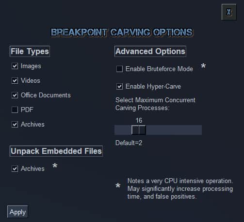 Breakpoint Processing Engine Options